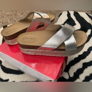 Women's Silver Espadrille Sandals Platform
